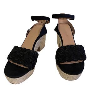 Rampage Women’s Suede Woven Sandals Size 8M W/ Ankle Strap. 3.5 Inch Wedge Heel